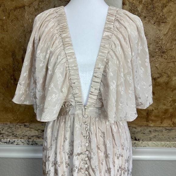 Free People Cha Cha Maxi Dress Womens Large Floral Ruffle Tiered Champagne - Picture 2 of 12